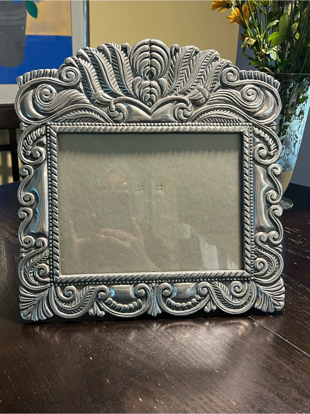 Vintage Ornate Silver Baroque Rococo Shell Scroll Photo Picture Frame